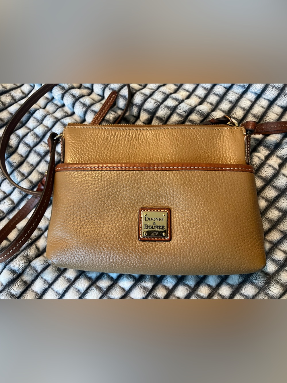 Dooney & Bourke Tan Pebble Leather Crossbody with Brown Trim